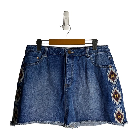 River Island Women's Medium Indigo Aztec Print Denim Skirt - Picture 1 of 5